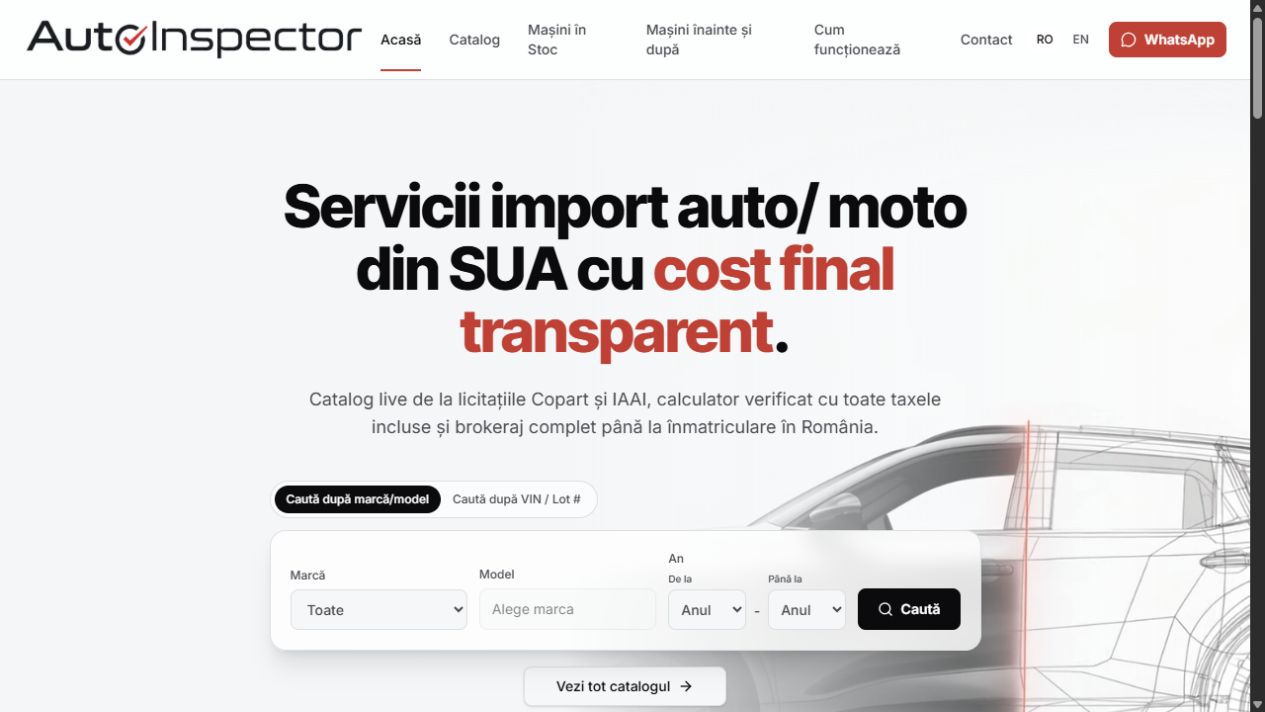 Captură a paginii principale AutoInspector