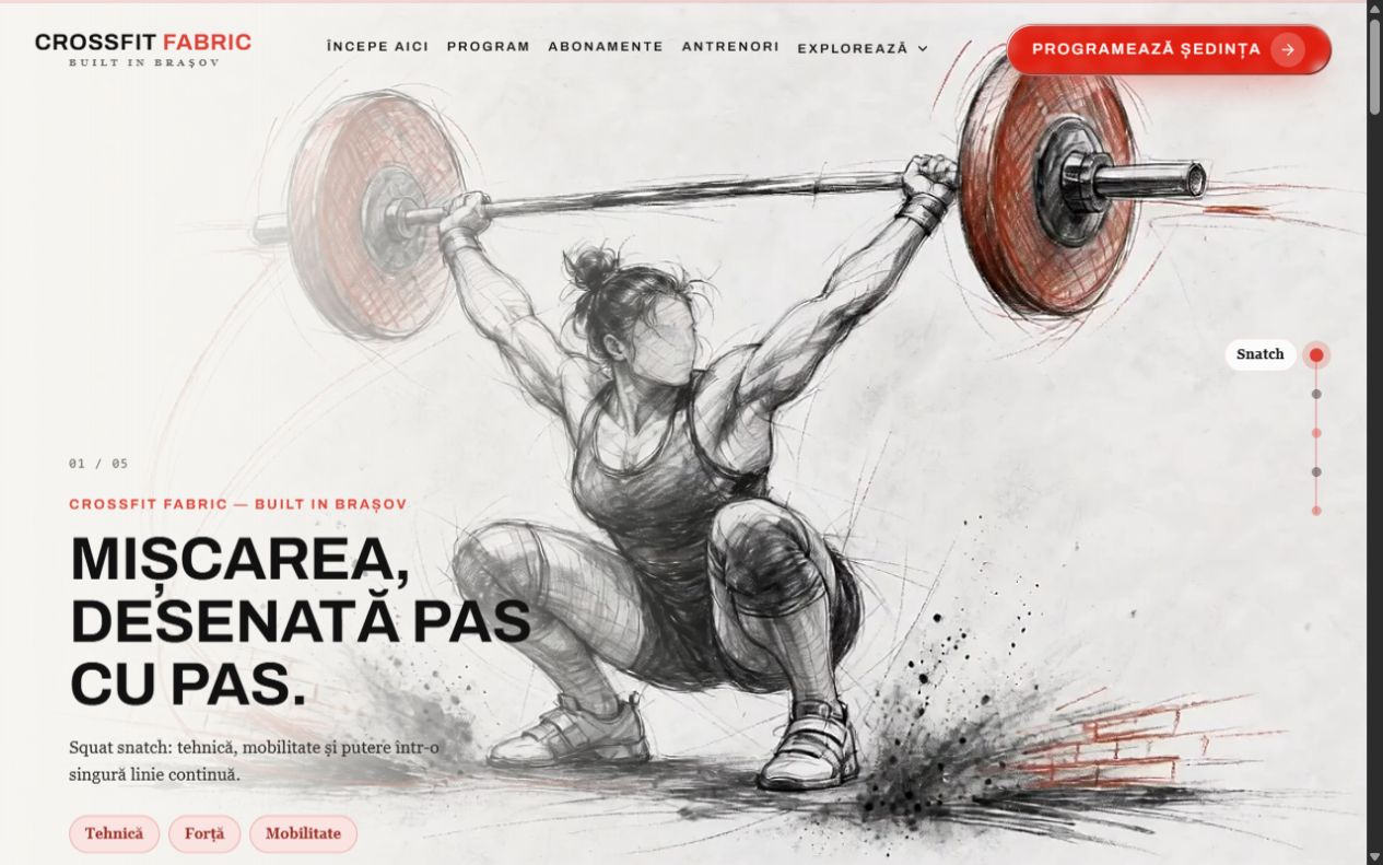 Captură a paginii principale CrossFit Fabric